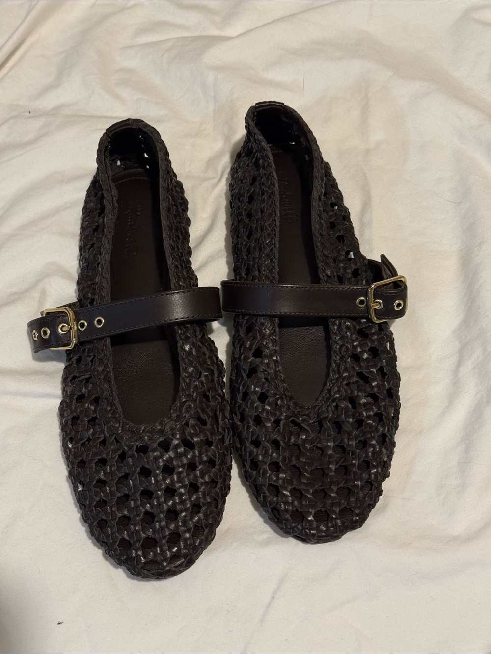 Madewell Dark Brown Woven Mary Jane Flats with Buckle